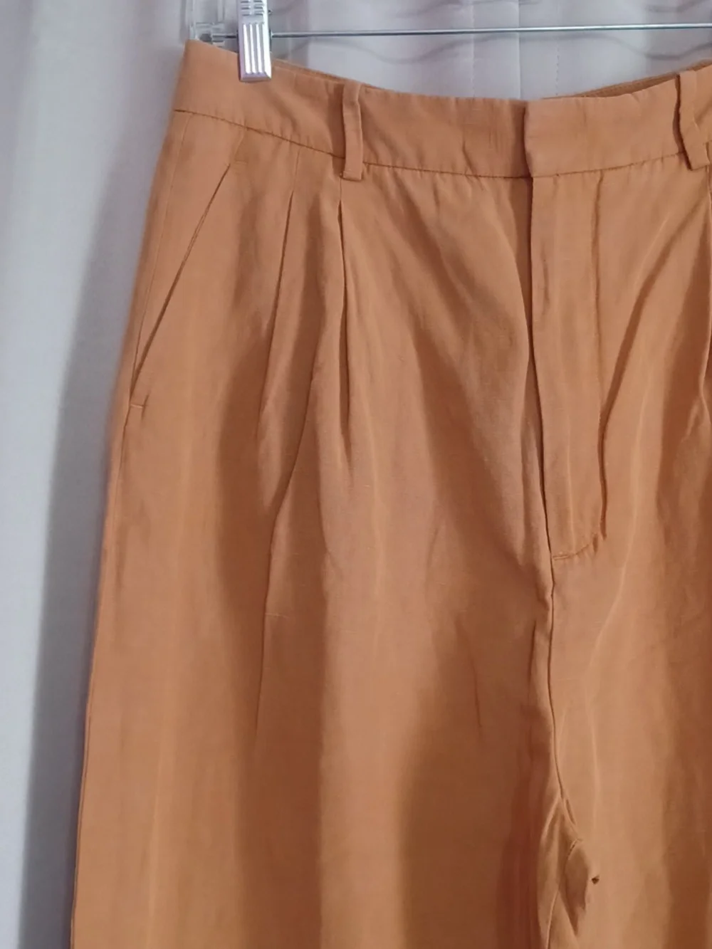 Zara Linen Blend Camel High-Waisted Pleated Front Tapered Trousers Women's M